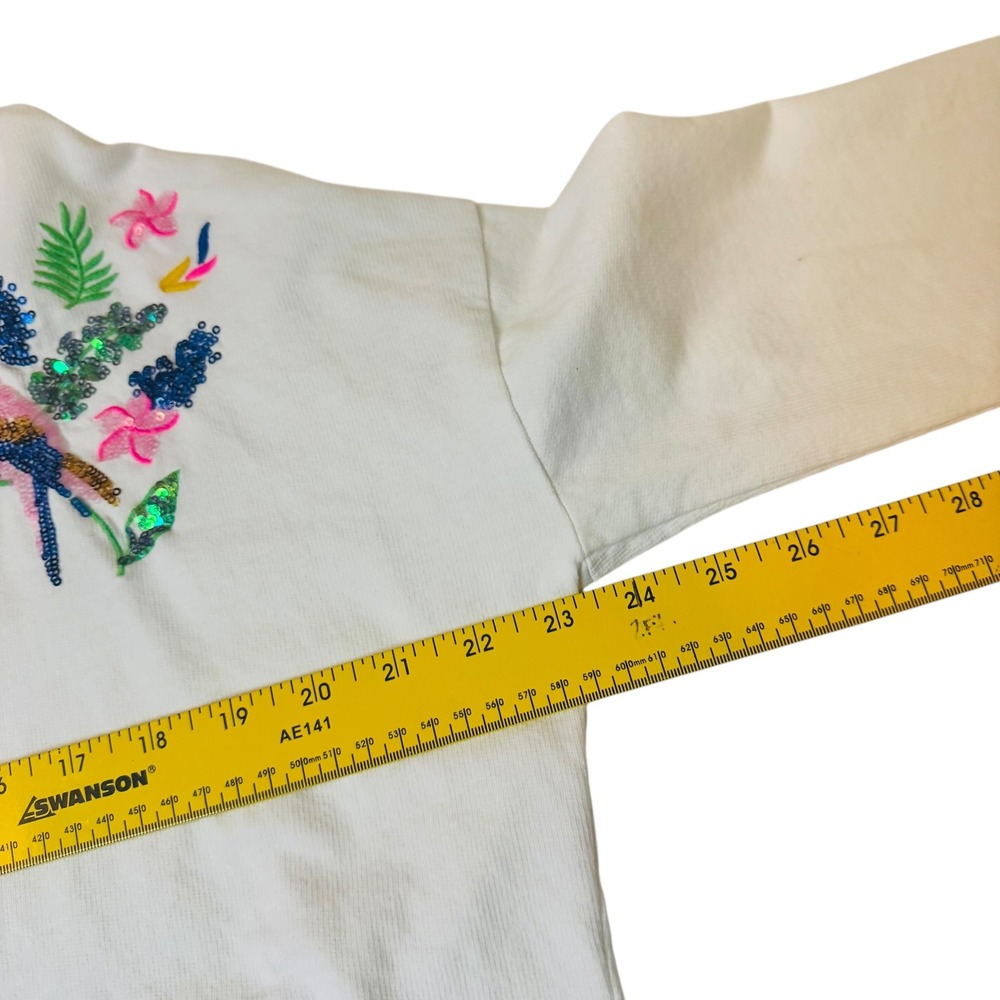 Lilly Pulitzer White Parrot Sequin Tropical Embroidered Crew Neck Sweatshirt - Picture 6 of 10